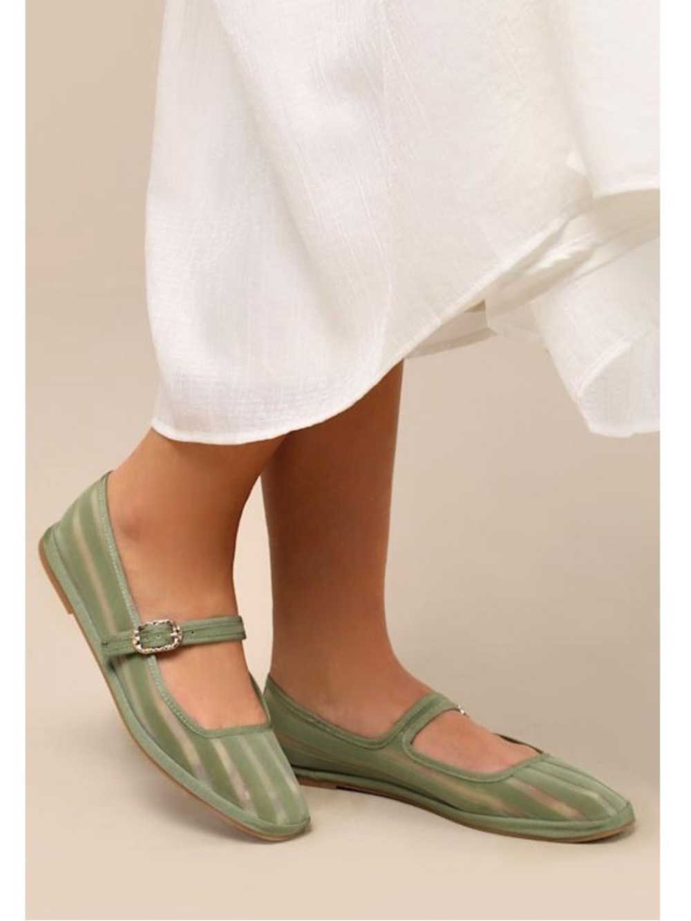Dolce vita Tameka Olive Striped Mesh Mary Jane Flats with Gold Buckle